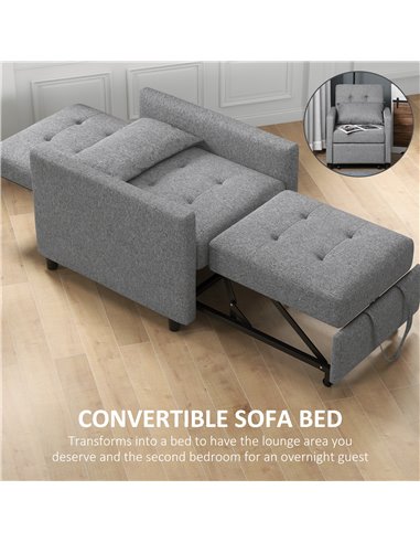 HOMCOM 3-In-1 Chair Bed, Convertible Sleeper Chair with Adjustable Backrest, Pillow and Footrest for Living Room, Grey 839-026V7