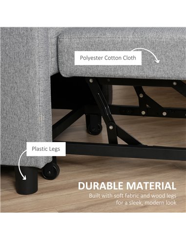 HOMCOM 3-In-1 Chair Bed, Convertible Sleeper Chair with Adjustable Backrest, Pillow and Footrest for Living Room, Grey 839-026V7