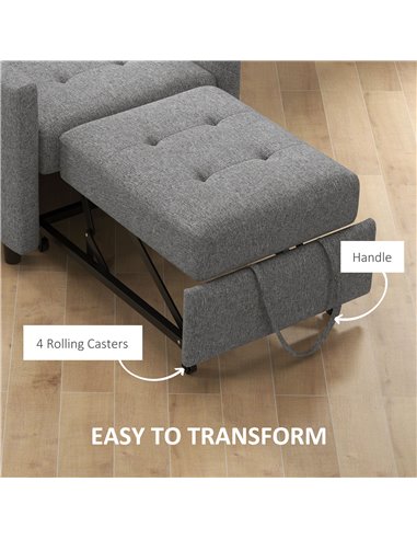 HOMCOM 3-In-1 Chair Bed, Convertible Sleeper Chair with Adjustable Backrest, Pillow and Footrest for Living Room, Grey 839-026V7