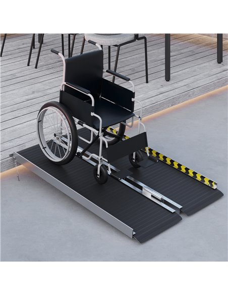 HOMCOM Wheelchair Ramp, 122L x 73Wcm, 272KG Capacity, Folding Aluminium Threshold Ramp w/ Non-Skid Surface, Transition Plates Ab - pic 92937 | FastDaddyshop