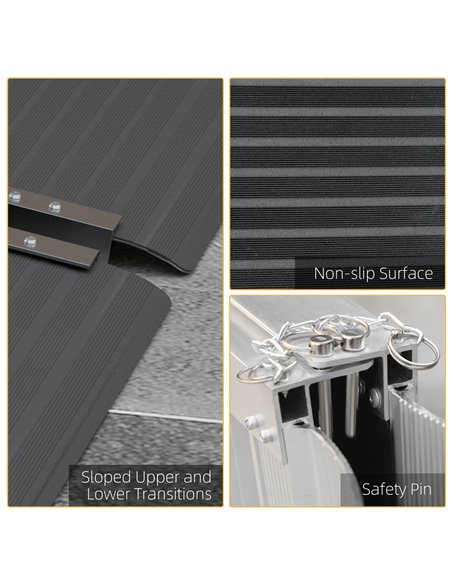HOMCOM Wheelchair Ramp, 122L x 73Wcm, 272KG Capacity, Folding Aluminium Threshold Ramp w/ Non-Skid Surface, Transition Plates Ab - pic 92940 | FastDaddyshop