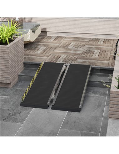 HOMCOM Wheelchair Ramp, 122L x 73Wcm, 272KG Capacity, Folding Aluminium Threshold Ramp w/ Non-Skid Surface, Transition Plates Ab