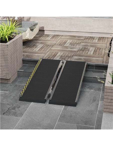 HOMCOM Wheelchair Ramp, 122L x 73Wcm, 272KG Capacity, Folding Aluminium Threshold Ramp w/ Non-Skid Surface, Transition Plates Ab - pic 92942 | FastDaddyshop