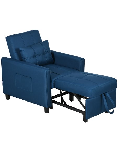 HOMCOM 3-In-1 Convertible Chair Bed, Pull Out Sleeper Chair, Fold Out Bed with Adjustable Backrest, Side Pockets, Blue 839-670V7 - pic 92945 | FastDaddyshop