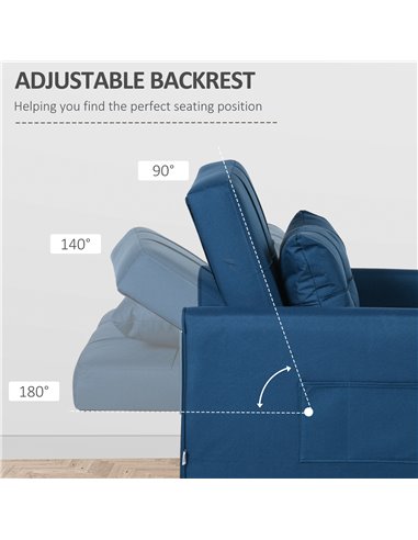 HOMCOM 3-In-1 Convertible Chair Bed, Pull Out Sleeper Chair, Fold Out Bed with Adjustable Backrest, Side Pockets, Blue 839-670V7