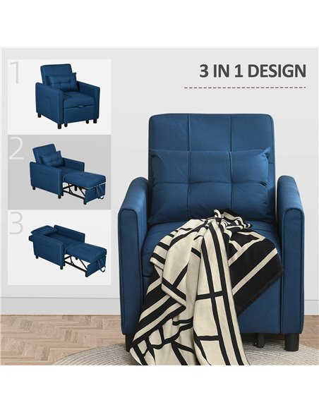 HOMCOM 3-In-1 Convertible Chair Bed, Pull Out Sleeper Chair, Fold Out Bed with Adjustable Backrest, Side Pockets, Blue 839-670V7 - pic 92950 | FastDaddyshop