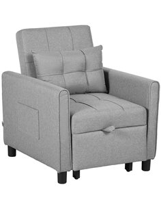 HOMCOM 3-In-1 Convertible Chair Bed, Pull Out Sleeper Chair, Fold Out Bed with Adjustable Backrest, Side Pockets, Light Grey 839