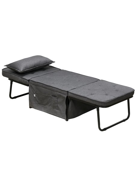 HOMCOM Fabric Sleeper Chair, Folding Chair Bed with Adjustable Backrest, Pillow, Side Pockets for Living Room, Charcoal Grey 839 - pic 92972 | FastDaddyshop