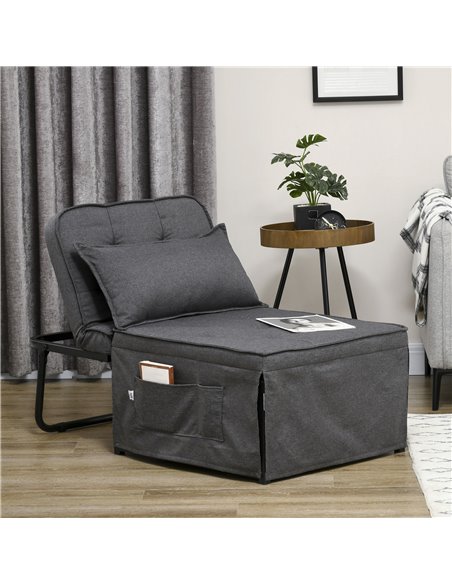 HOMCOM Fabric Sleeper Chair, Folding Chair Bed with Adjustable Backrest, Pillow, Side Pockets for Living Room, Charcoal Grey 839 - pic 92973 | FastDaddyshop