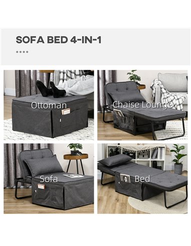 HOMCOM Fabric Sleeper Chair, Folding Chair Bed with Adjustable Backrest, Pillow, Side Pockets for Living Room, Charcoal Grey 839