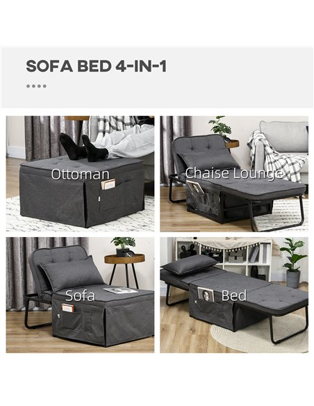 HOMCOM Fabric Sleeper Chair, Folding Chair Bed with Adjustable Backrest, Pillow, Side Pockets for Living Room, Charcoal Grey 839 - pic 92975 | FastDaddyshop