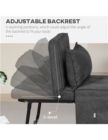 HOMCOM Fabric Sleeper Chair, Folding Chair Bed with Adjustable Backrest, Pillow, Side Pockets for Living Room, Charcoal Grey 839