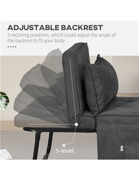 HOMCOM Fabric Sleeper Chair, Folding Chair Bed with Adjustable Backrest, Pillow, Side Pockets for Living Room, Charcoal Grey 839 - pic 92976 | FastDaddyshop