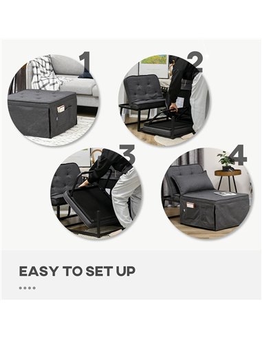 HOMCOM Fabric Sleeper Chair, Folding Chair Bed with Adjustable Backrest, Pillow, Side Pockets for Living Room, Charcoal Grey 839