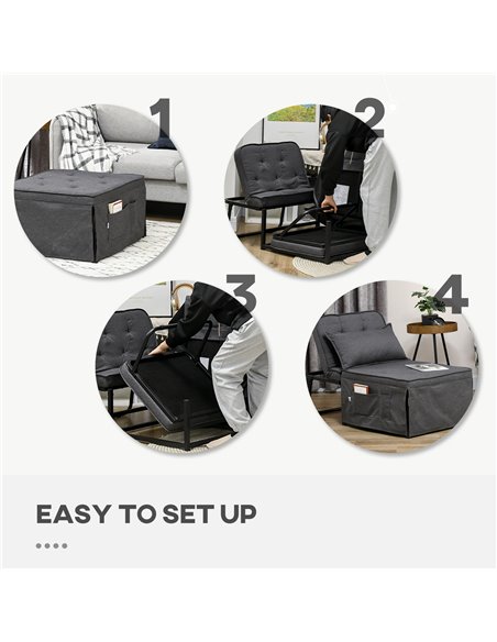 HOMCOM Fabric Sleeper Chair, Folding Chair Bed with Adjustable Backrest, Pillow, Side Pockets for Living Room, Charcoal Grey 839 - pic 92977 | FastDaddyshop
