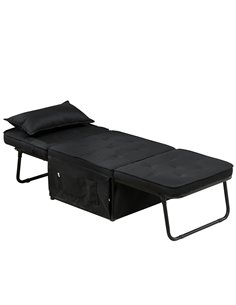 HOMCOM Fabric Sleeper Chair, Folding Chair Bed with Adjustable Backrest, Pillow, Side Pockets for Living Room, Black 839-669V71B