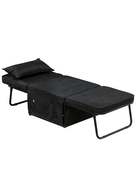 HOMCOM Fabric Sleeper Chair, Folding Chair Bed with Adjustable Backrest, Pillow, Side Pockets for Living Room, Black 839-669V71B - pic 92981 | FastDaddyshop