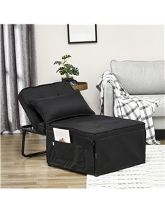 HOMCOM Fabric Sleeper Chair, Folding Chair Bed with Adjustable Backrest, Pillow, Side Pockets for Living Room, Black 839-669V71B 2