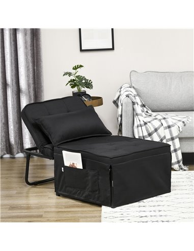 HOMCOM Fabric Sleeper Chair, Folding Chair Bed with Adjustable Backrest, Pillow, Side Pockets for Living Room, Black 839-669V71B