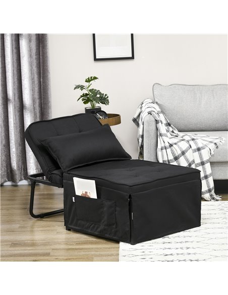 HOMCOM Fabric Sleeper Chair, Folding Chair Bed with Adjustable Backrest, Pillow, Side Pockets for Living Room, Black 839-669V71B - pic 92982 | FastDaddyshop