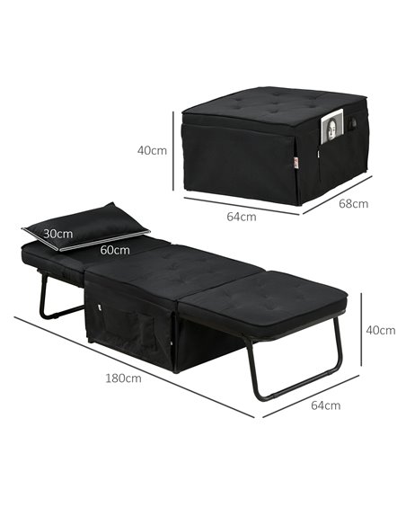 HOMCOM Fabric Sleeper Chair, Folding Chair Bed with Adjustable Backrest, Pillow, Side Pockets for Living Room, Black 839-669V71B - pic 92983 | FastDaddyshop
