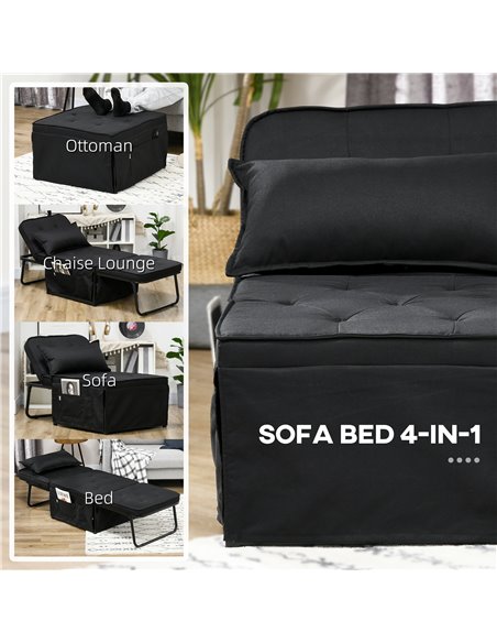 HOMCOM Fabric Sleeper Chair, Folding Chair Bed with Adjustable Backrest, Pillow, Side Pockets for Living Room, Black 839-669V71B - pic 92984 | FastDaddyshop