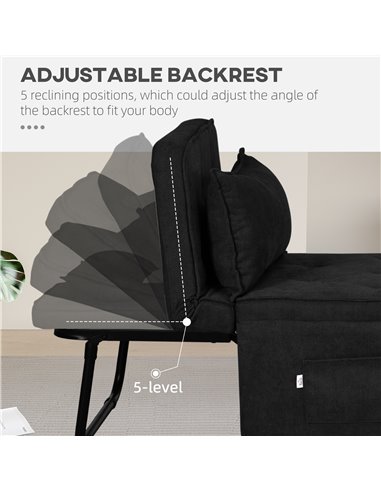 HOMCOM Fabric Sleeper Chair, Folding Chair Bed with Adjustable Backrest, Pillow, Side Pockets for Living Room, Black 839-669V71B