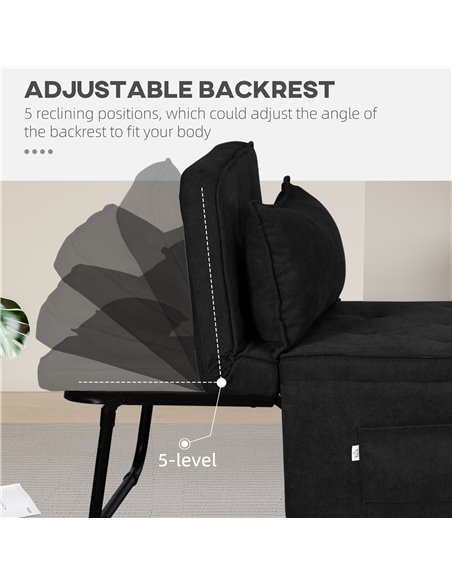 HOMCOM Fabric Sleeper Chair, Folding Chair Bed with Adjustable Backrest, Pillow, Side Pockets for Living Room, Black 839-669V71B - pic 92985 | FastDaddyshop