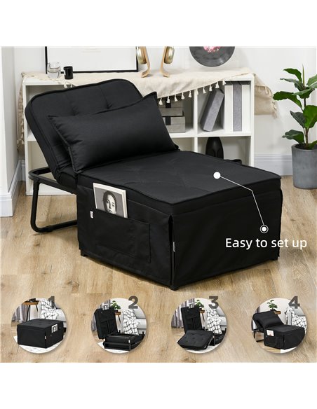 HOMCOM Fabric Sleeper Chair, Folding Chair Bed with Adjustable Backrest, Pillow, Side Pockets for Living Room, Black 839-669V71B - pic 92986 | FastDaddyshop