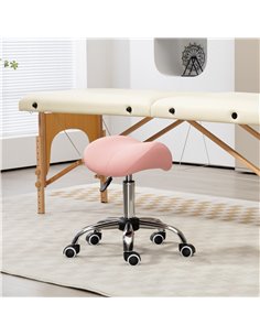 HOMCOM Saddle Stool, Height Adjustable Salon Chair for Massage Spa, Faux Leather, Pink 503-020V70PK 2