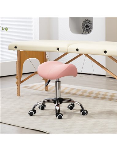 HOMCOM Saddle Stool, Height Adjustable Salon Chair for Massage Spa, Faux Leather, Pink 503-020V70PK