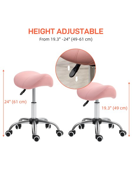 HOMCOM Saddle Stool, Height Adjustable Salon Chair for Massage Spa, Faux Leather, Pink 503-020V70PK - pic 92993 | FastDaddyshop
