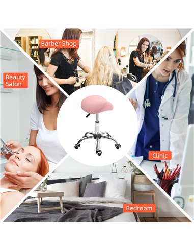 HOMCOM Saddle Stool, Height Adjustable Salon Chair for Massage Spa, Faux Leather, Pink 503-020V70PK
