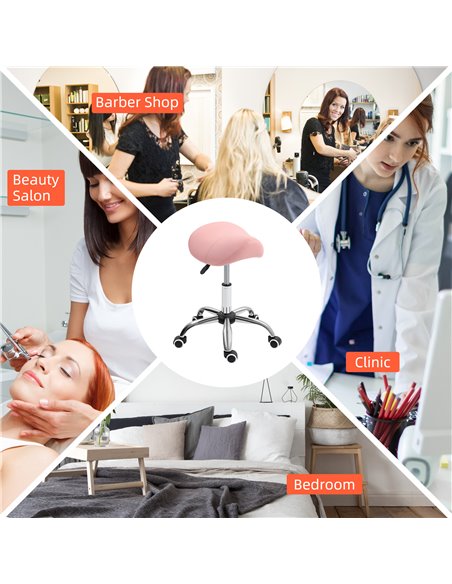 HOMCOM Saddle Stool, Height Adjustable Salon Chair for Massage Spa, Faux Leather, Pink 503-020V70PK - pic 92994 | FastDaddyshop
