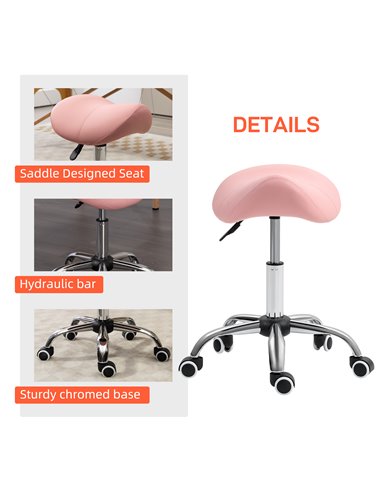 HOMCOM Saddle Stool, Height Adjustable Salon Chair for Massage Spa, Faux Leather, Pink 503-020V70PK