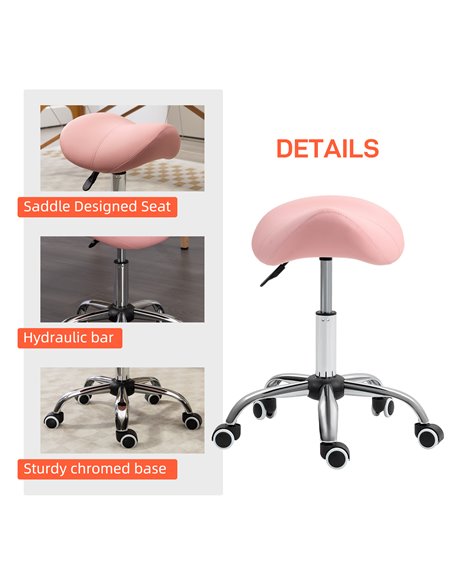 HOMCOM Saddle Stool, Height Adjustable Salon Chair for Massage Spa, Faux Leather, Pink 503-020V70PK - pic 92995 | FastDaddyshop