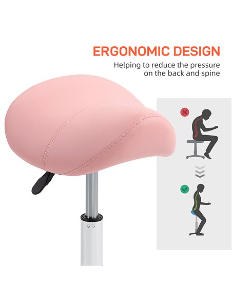 HOMCOM Saddle Stool, Height Adjustable Salon Chair for Massage Spa, Faux Leather, Pink 503-020V70PK - pic 92996 | FastDaddyshop