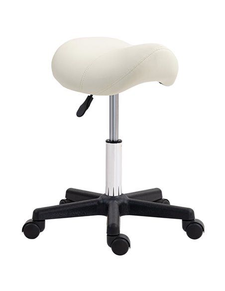 HOMCOM Saddle Stool, PU Leather Adjustable Rolling Salon Chair with Steel Frame for Massage, Spa, Beauty and Tattoo, White 503-0 - pic 93008 | FastDaddyshop
