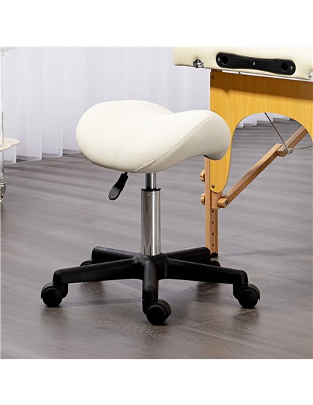 HOMCOM Saddle Stool, PU Leather Adjustable Rolling Salon Chair with Steel Frame for Massage, Spa, Beauty and Tattoo, White 503-0 - pic 93009 | FastDaddyshop
