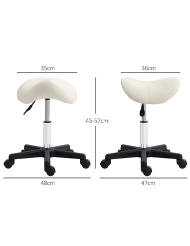 HOMCOM Saddle Stool, PU Leather Adjustable Rolling Salon Chair with Steel Frame for Massage, Spa, Beauty and Tattoo, White 503-0