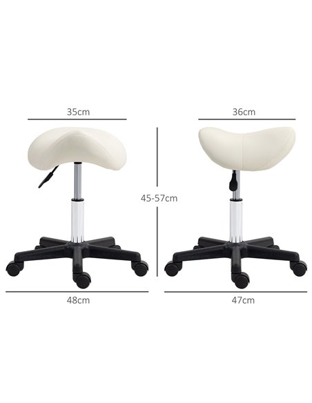 HOMCOM Saddle Stool, PU Leather Adjustable Rolling Salon Chair with Steel Frame for Massage, Spa, Beauty and Tattoo, White 503-0 - pic 93010 | FastDaddyshop