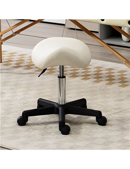 HOMCOM Saddle Stool, PU Leather Adjustable Rolling Salon Chair with Steel Frame for Massage, Spa, Beauty and Tattoo, White 503-0 - pic 93014 | FastDaddyshop