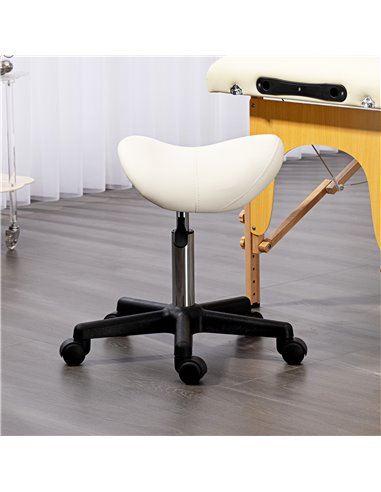 HOMCOM Saddle Stool, PU Leather Adjustable Rolling Salon Chair with Steel Frame for Massage, Spa, Beauty and Tattoo, White 503-0