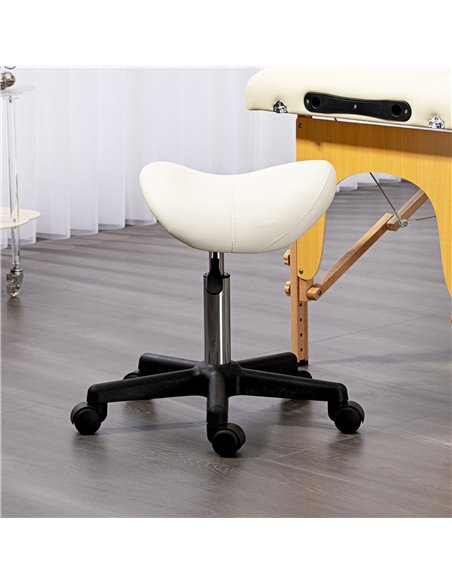 HOMCOM Saddle Stool, PU Leather Adjustable Rolling Salon Chair with Steel Frame for Massage, Spa, Beauty and Tattoo, White 503-0 - pic 93015 | FastDaddyshop