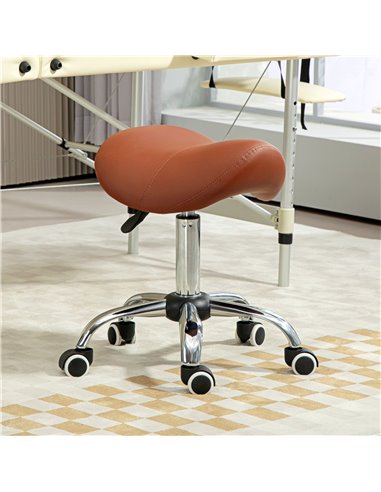 HOMCOM Saddle Stool, Height Adjustable Salon Chair for Massage Spa, Faux Leather, Brown 503-020V70BN