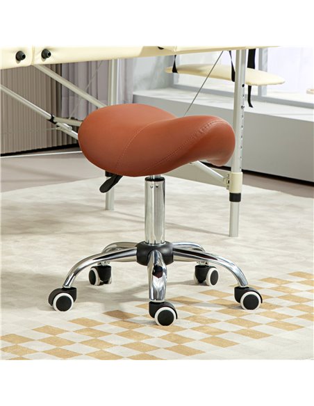 HOMCOM Saddle Stool, Height Adjustable Salon Chair for Massage Spa, Faux Leather, Brown 503-020V70BN - pic 93018 | FastDaddyshop