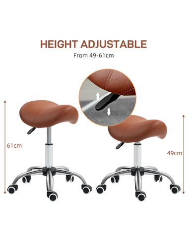 HOMCOM Saddle Stool, Height Adjustable Salon Chair for Massage Spa, Faux Leather, Brown 503-020V70BN
