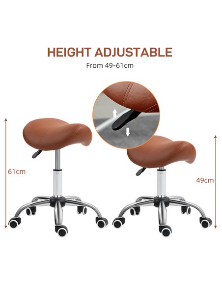 HOMCOM Saddle Stool, Height Adjustable Salon Chair for Massage Spa, Faux Leather, Brown 503-020V70BN - pic 93020 | FastDaddyshop