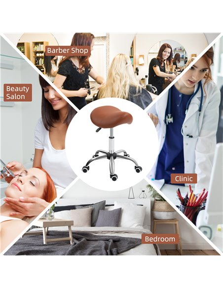 HOMCOM Saddle Stool, Height Adjustable Salon Chair for Massage Spa, Faux Leather, Brown 503-020V70BN - pic 93021 | FastDaddyshop
