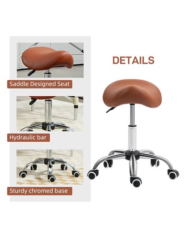 HOMCOM Saddle Stool, Height Adjustable Salon Chair for Massage Spa, Faux Leather, Brown 503-020V70BN